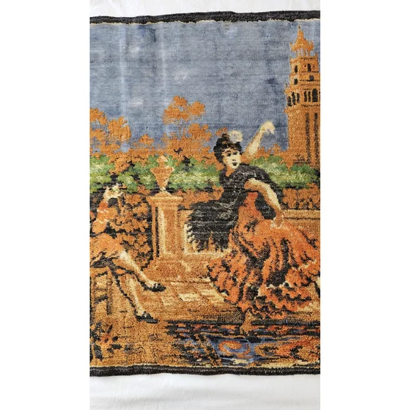 Vintage Spanish Woven Tapestry Table Runner • Flamenco Musicians Fringe • 40.5" - Picture 7 of 12